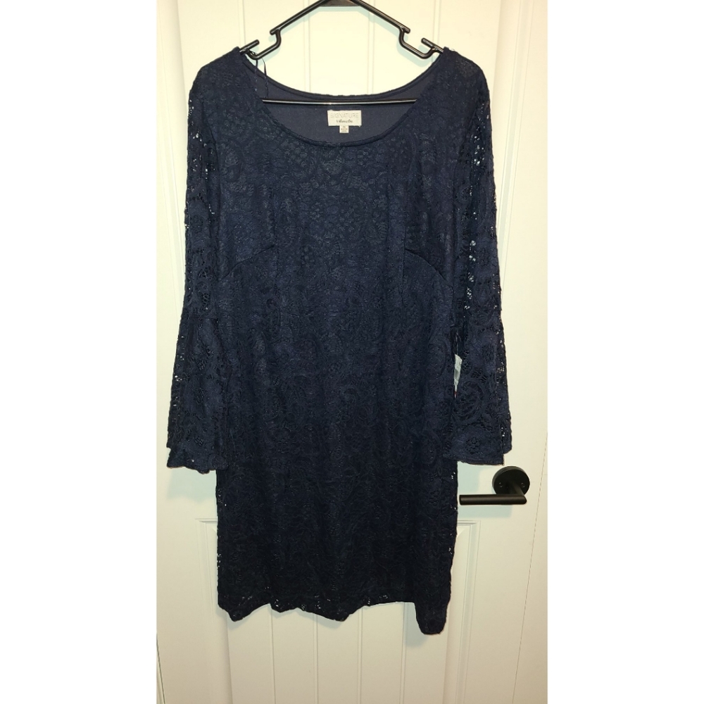 Navy blue lace dress bell sleeves NEW 1X